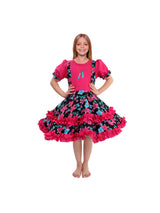 Vestido Huasa Chinita Floreado Fucsia/Negro 1 Unidad - KiraKira