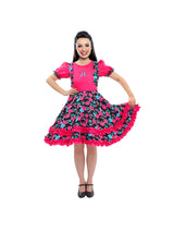 Vestido Huasa Chinita Floreado Fucsia/Negro 1 Unidad - KiraKira