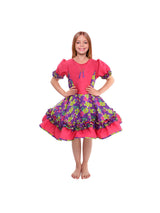Vestido Huasa Chinita Floreado Fucsia/Lila 1 Unidad - KiraKira