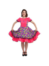 Vestido Huasa Chinita Floreado Fucsia/Lila 1 Unidad - KiraKira