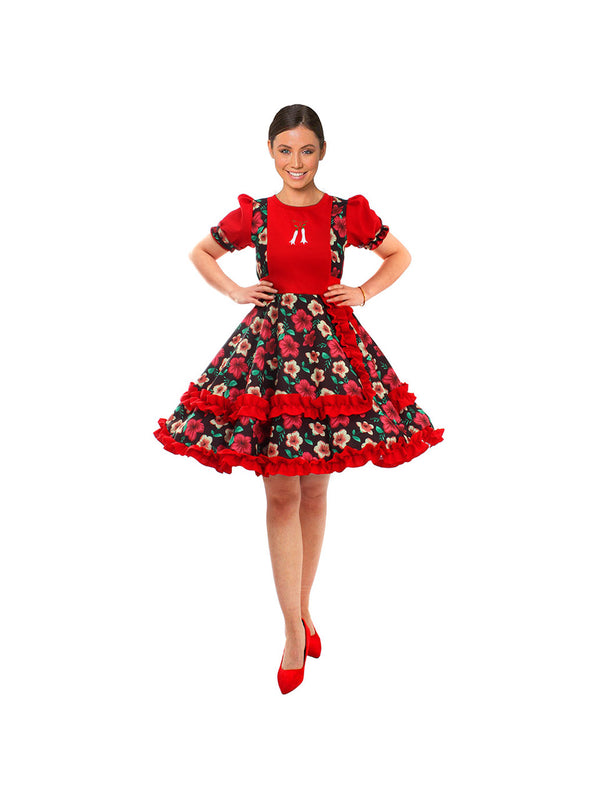 Vestido Huasa Chinita Floreado Rojo/Negro 1pcs
