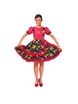 Vestido Huasa Chinita Floreado Fucsia/Azul 1 Unidad - KiraKira