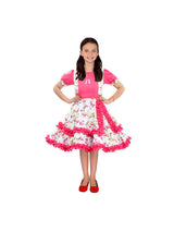 Vestido Huasa Chinita Floreado Fucsia/Blanco 1 Unidad - KiraKira