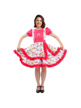 Vestido Huasa Chinita Floreado Fucsia/Blanco 1 Unidad - KiraKira