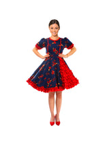 Vestido Huasa Chinita Floreado Azul/Rojo 1 Unidad