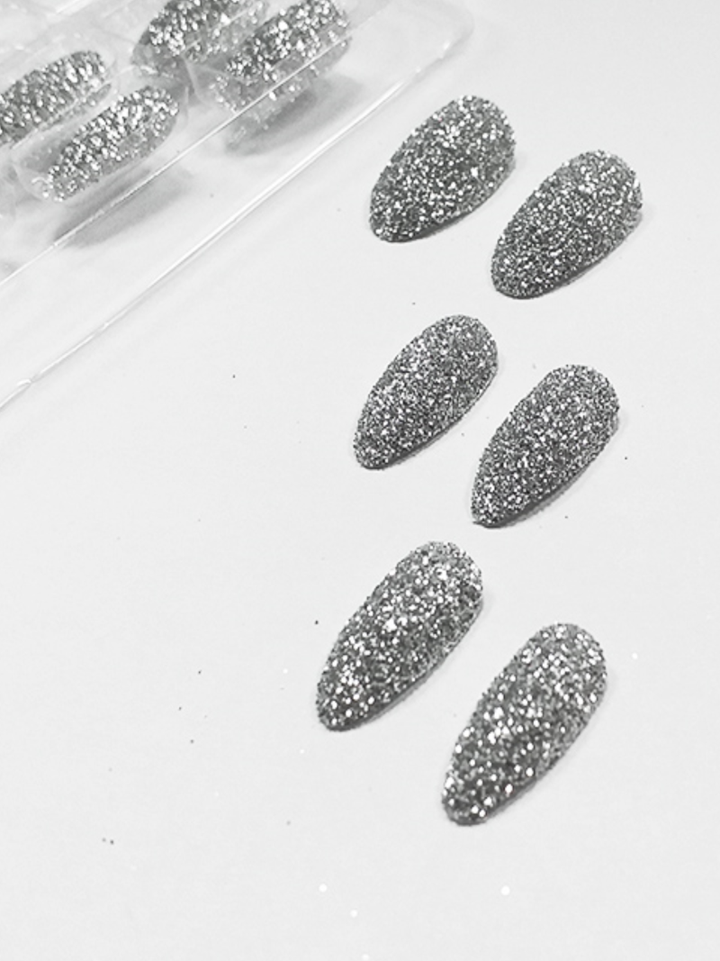 Uñas Postizas Glitter Plateado 1 Set