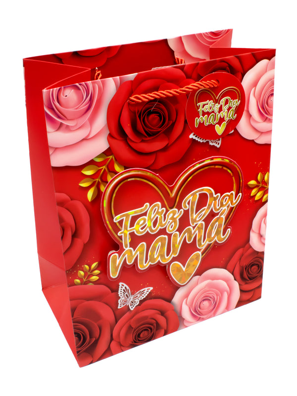Bolsa de Regalo Feliz Dia Mama Rosas  X 12 Unidades