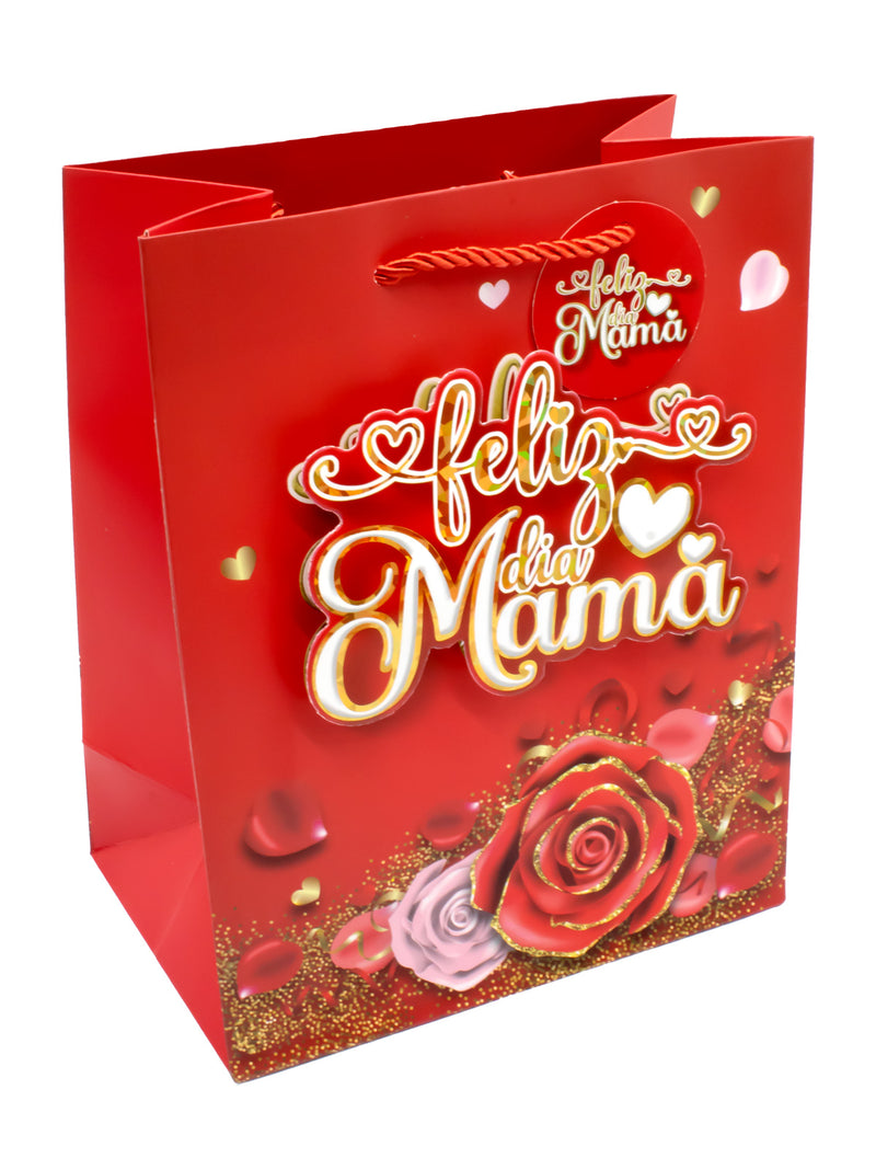 Bolsa de Regalo Feliz Dia Mama Rosas  X 12 Unidades