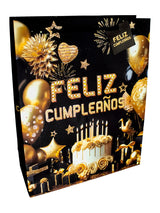 Bolsa De Regalo Feliz Cumpleaños Golden  X 12 Unidades