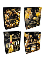 Bolsa De Regalo Feliz Cumpleaños Golden  X 12 Unidades