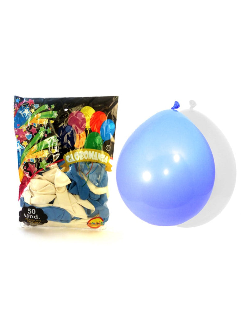 Globo N°9 Standard Blanco/Celeste 50 Unidades