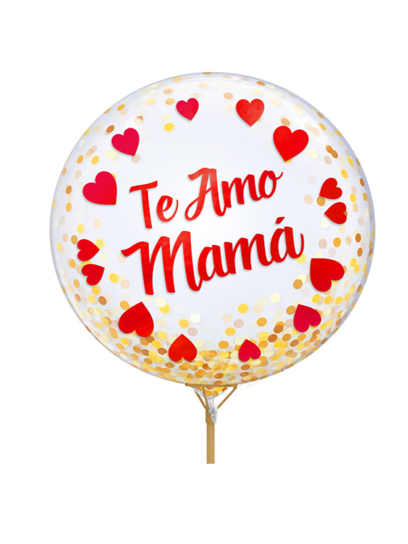 Globo Burbuja Confetti Te Amo Mamá Rojo 1 Unidad