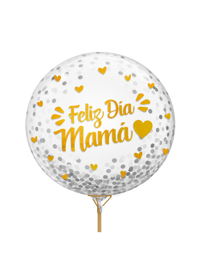 Globo Burbuja Confetti Feliz Dia Mamá Dorado 1 Unidad