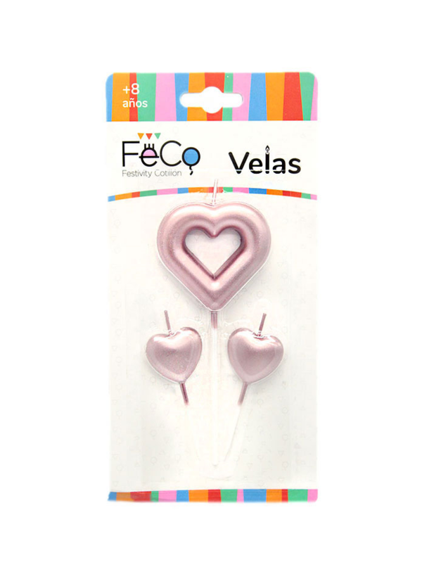 Set 3 Velas Diseño Corazon