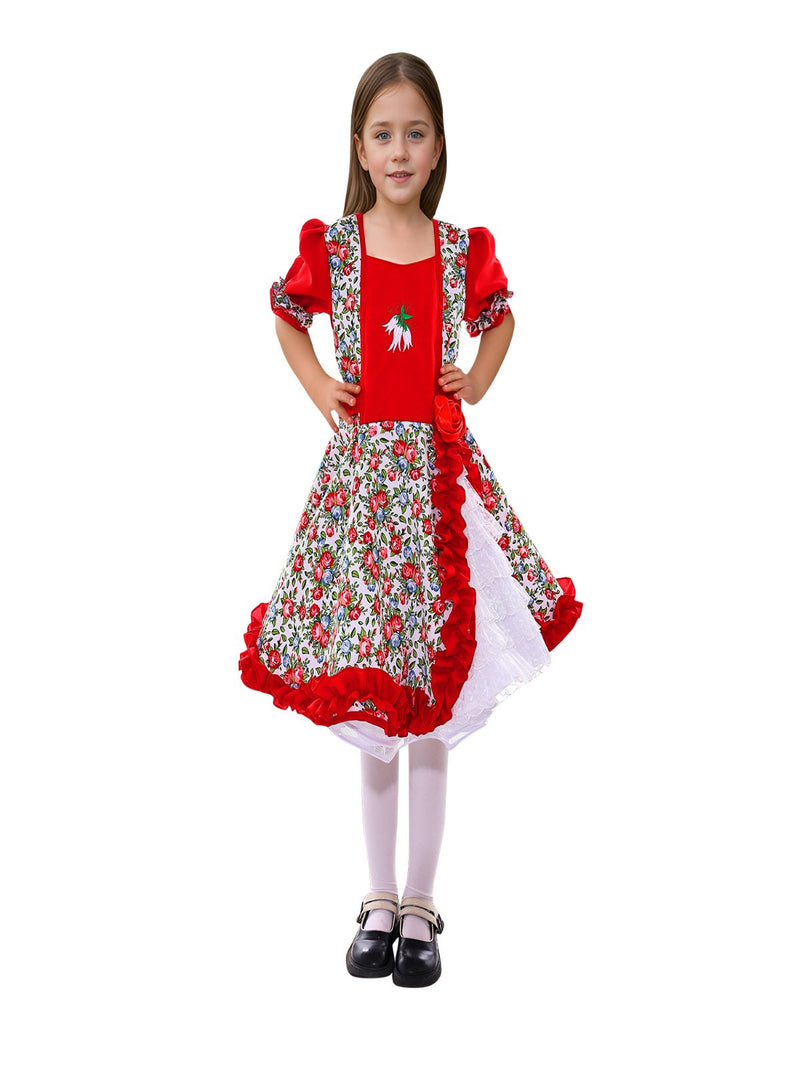 Vestido Huasa Chinita Floreado Rojo 1 Unidad