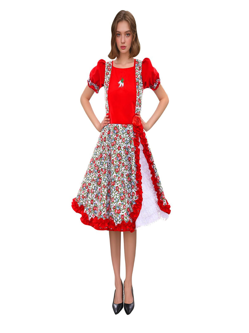 Vestido Huasa Chinita Floreado Rojo 1 Unidad