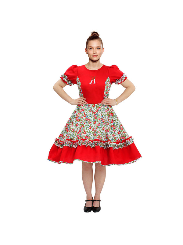 Vestido Huasa Chinita Floreado Rojo 1pcs