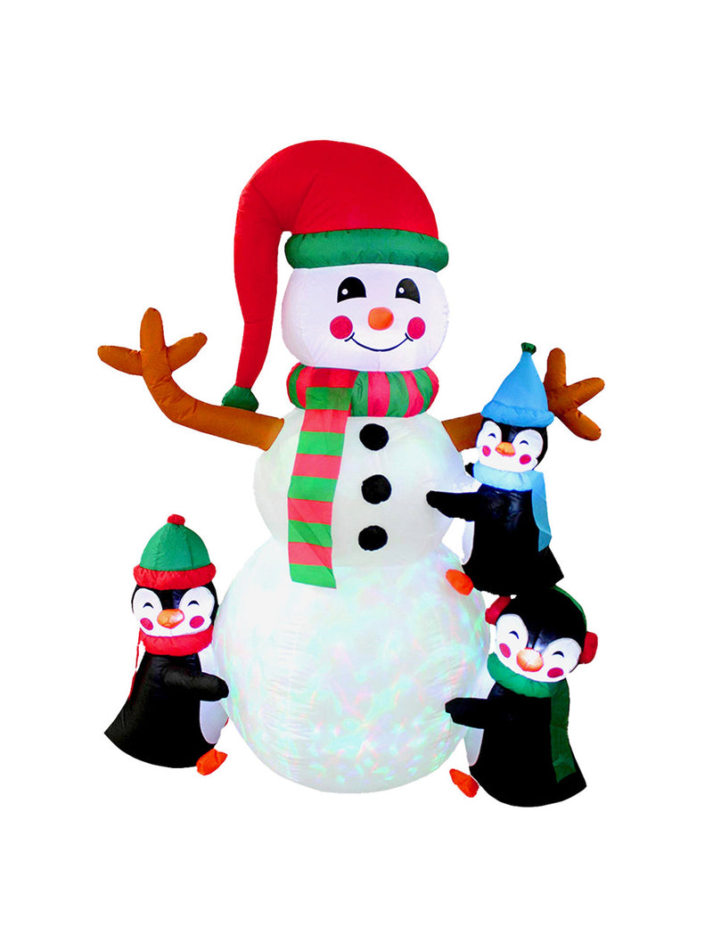 Decoración Navidad Muñeco Nieve y Pinguino Inflable LED 180cm