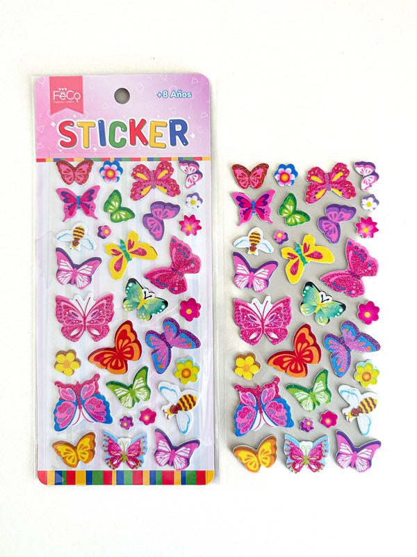 Sticker Glitter Infantil Mariposas 12pcs