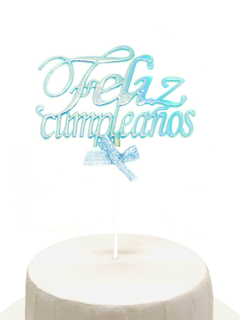 Deco Torta Acrilico Feliz Cumpleaños Celeste Glow 1 Unidad