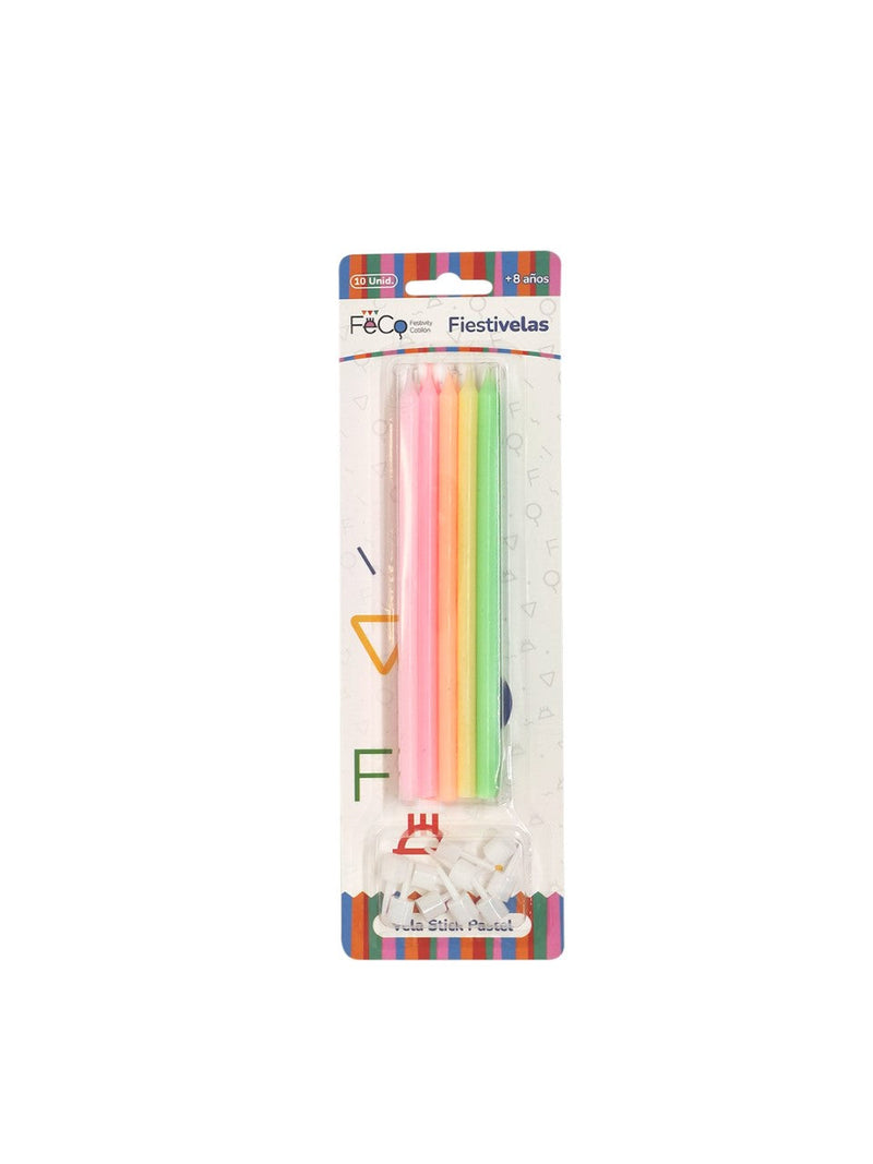 Vela Stick Pastel Mix 10 Unidades