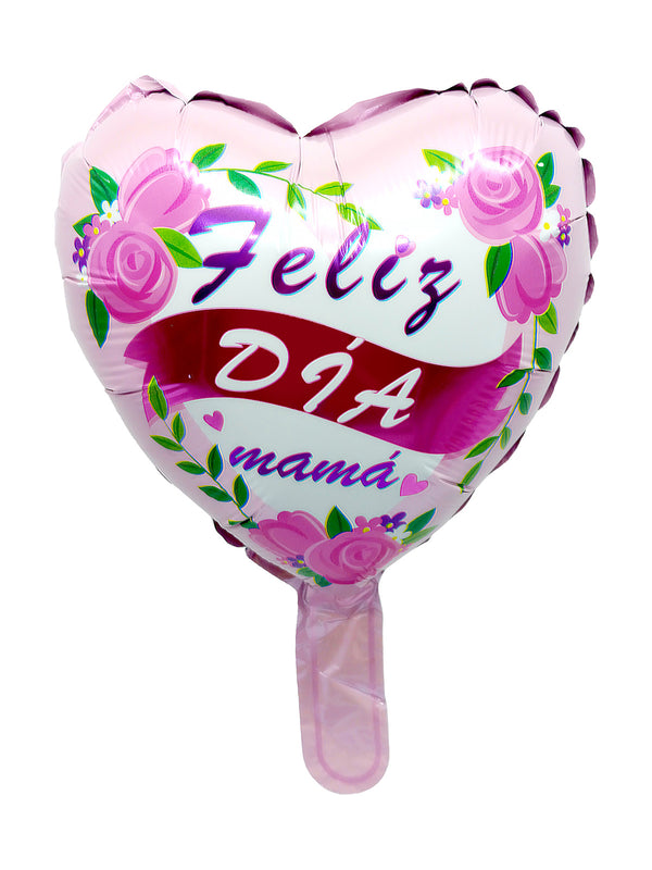 Globo Metalico 10 Feliz Dia Mama Floreado Rosa X 50 Unidades