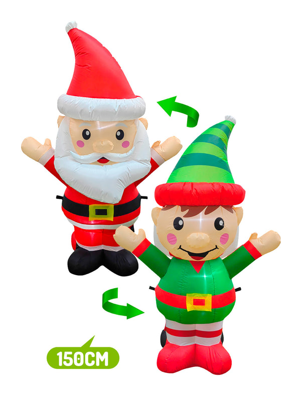 Deco Santa/Elfo Doble Inflable Led 150Cm