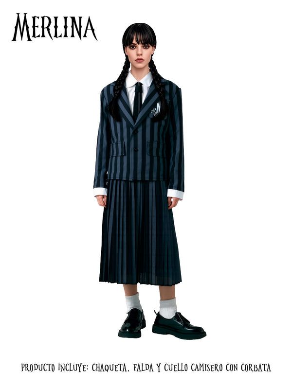 Traje Adulto Merlina Escolar Nevermore Negro