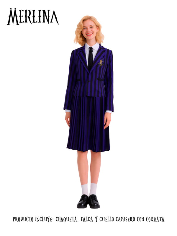Traje Adulto Merlina Escolar Nevermore Morado