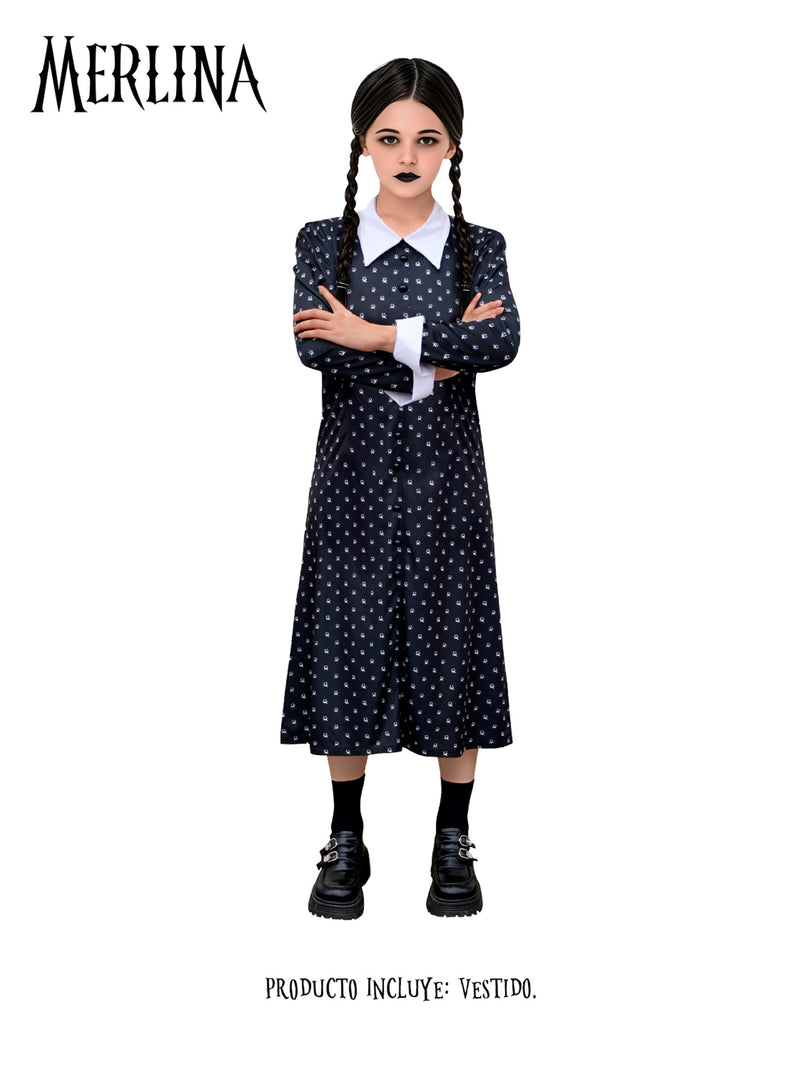 Traje Infantil Merlina Vestido Negro