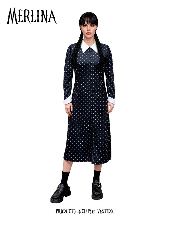 Traje Adulta Merlina Vestido Negro