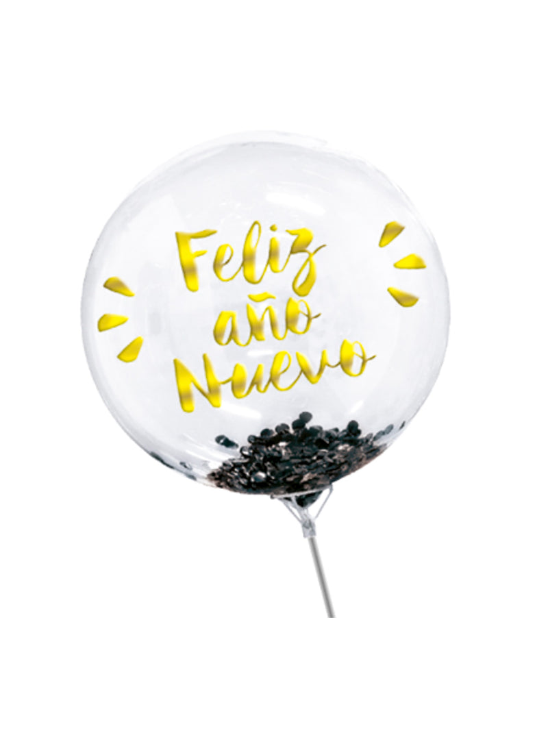 Globo Burbuja Confetti Feliz Cumpleaños Dorado/Negro 1pcs