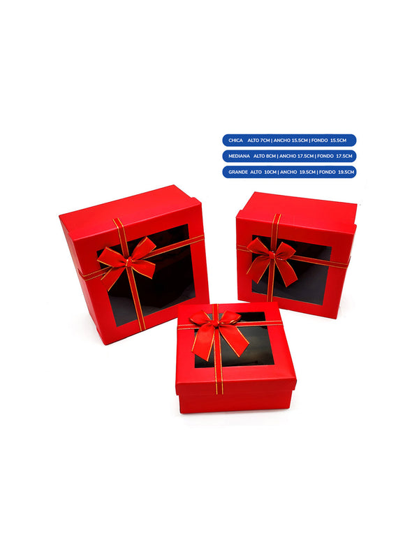 Caja Cuadrada Triple Ventana Rojo 1pcs