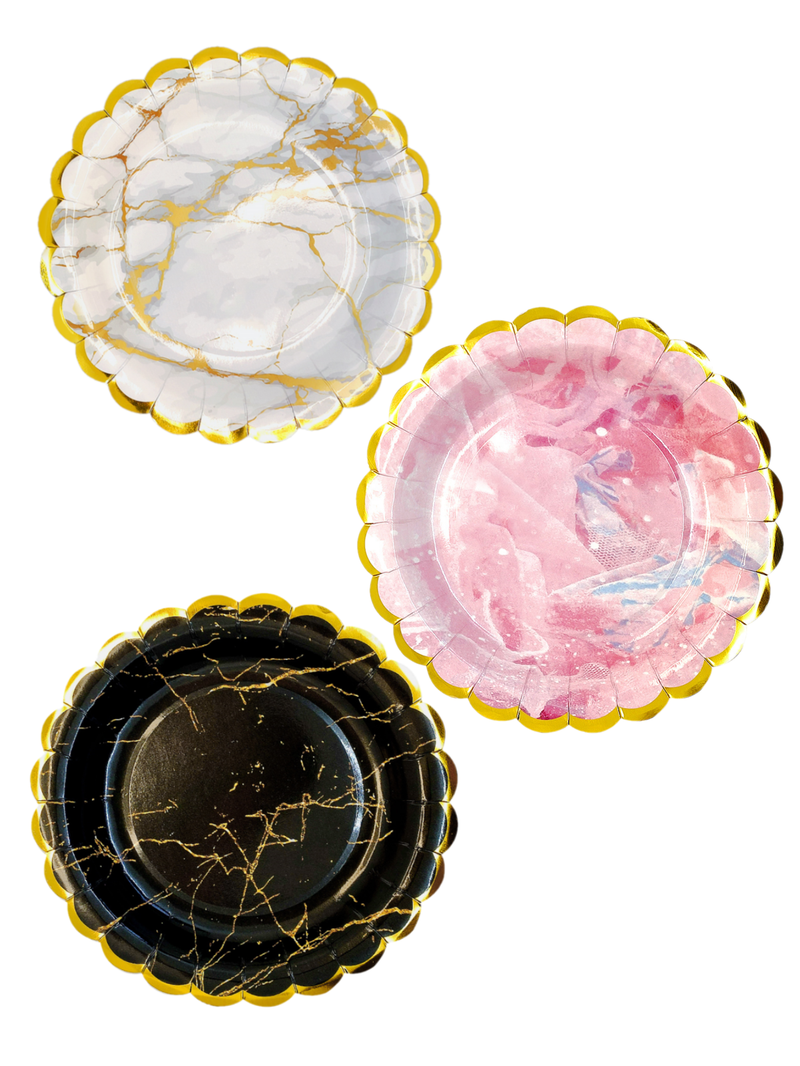 Plato Carton 7 Marmoleado 6 Unidades