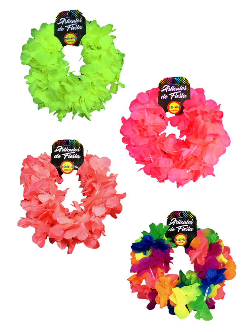 Cintillo Elasticado Flor Hawaiano Fluor 6 Unidades