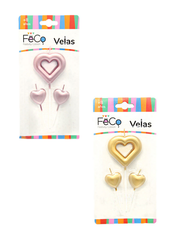 Set 3 Velas Diseño Corazon