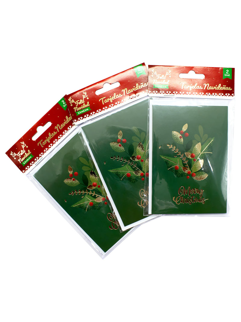 Tarjeta Navideña 9.5 x 13.5 Cm Merry Christmas 12  Piezas