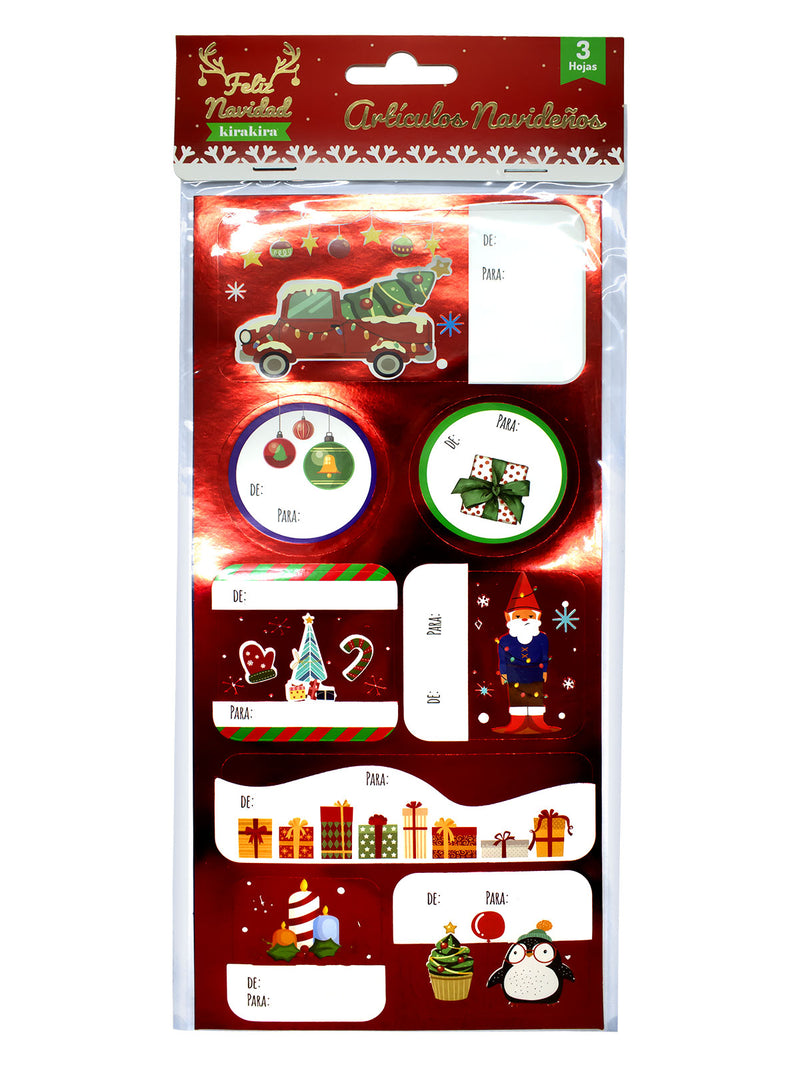 Etiqueta Adhesiva Navideña Metallic 3 Piezas por 12 Unidades