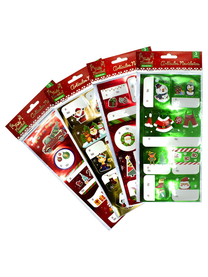 Etiqueta Adhesiva Navideña Metallic 3 Piezas por 12 Unidades