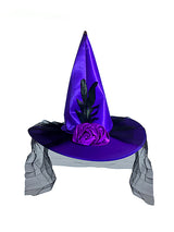 Sombrero Bruja Morado Con Rosas Encaje X 1 Unidad