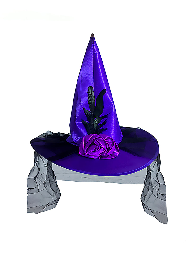 Sombrero Bruja Morado Con Rosas Encaje X 1 Unidad