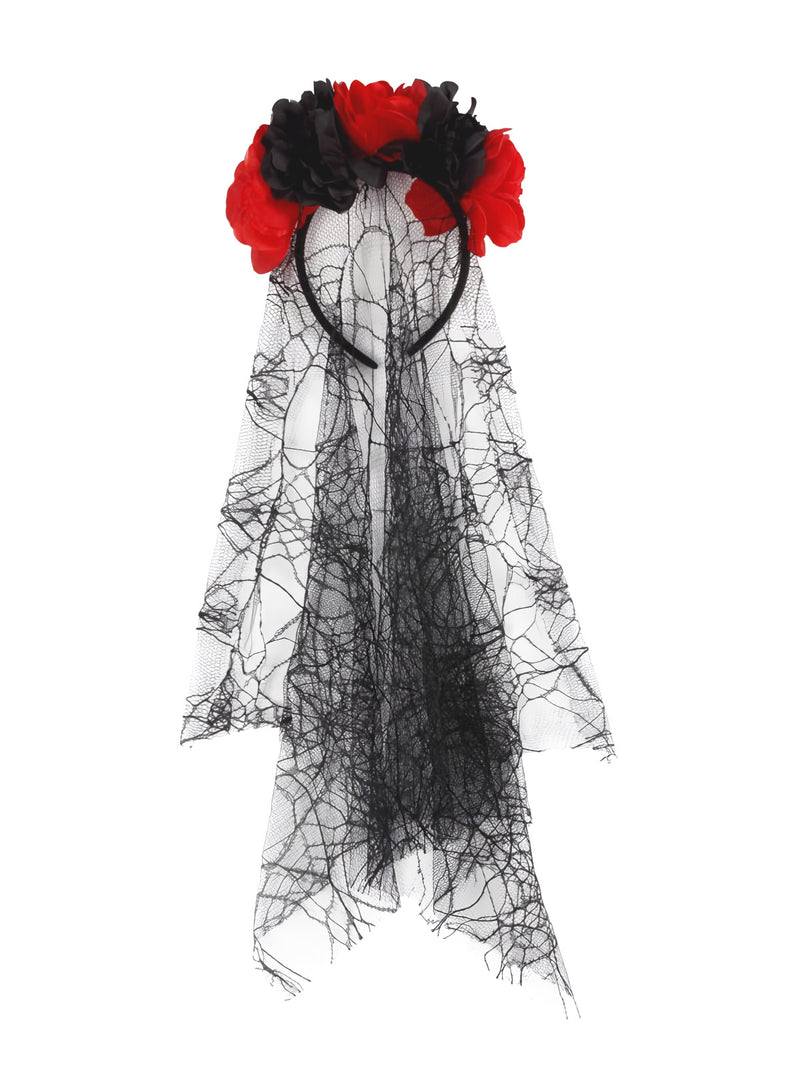 Cintillo Catrina Velo Rojo/Negro 1 Unidad