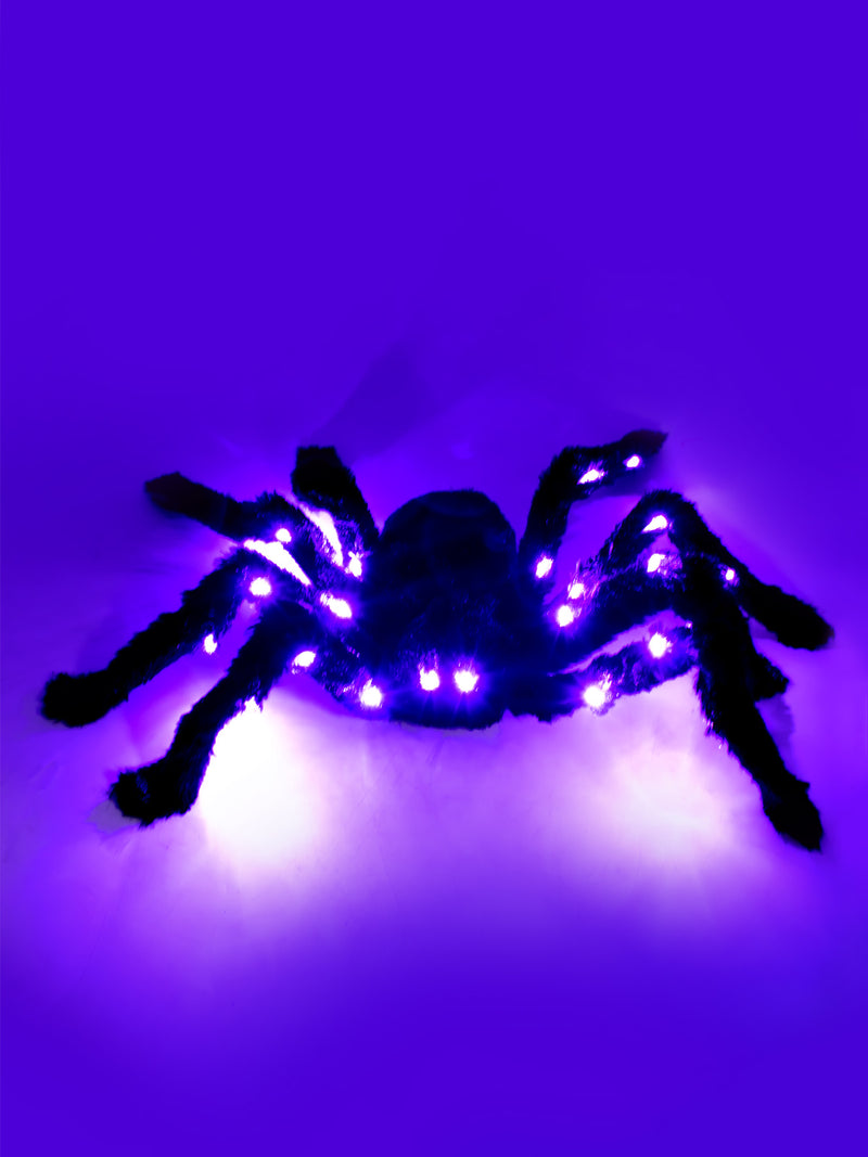 Arañas iluminadas de 5 pies, araña peluda gigante de Halloween con 26 luces LED moradas telaraña triangular de 16.4 pies para patio, césped, hogar, decoración de fiesta Arañas iluminadas de 5 pies, araña peluda gigante de Halloween con 26 luces LED moradas telaraña triangular de 16.4 pies para patio, césped, hogar, decoración de fiesta