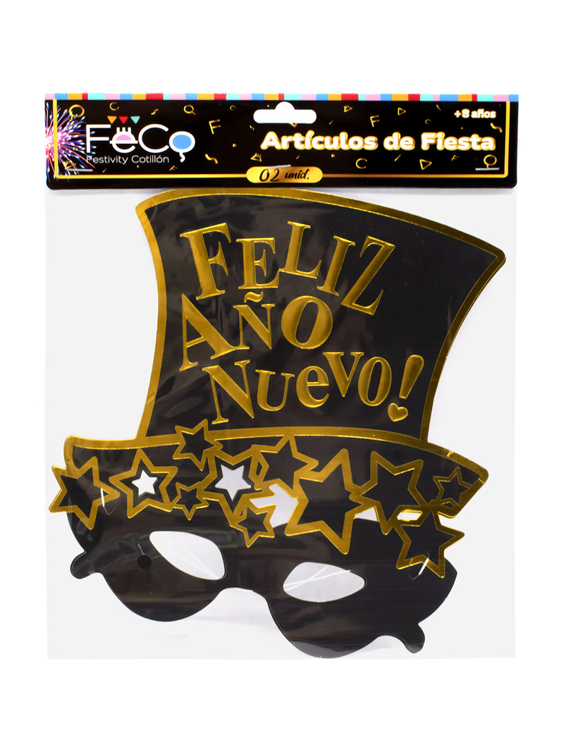 Mascara Sombrero Copa Feliz Año Nuevo 2 Piezas