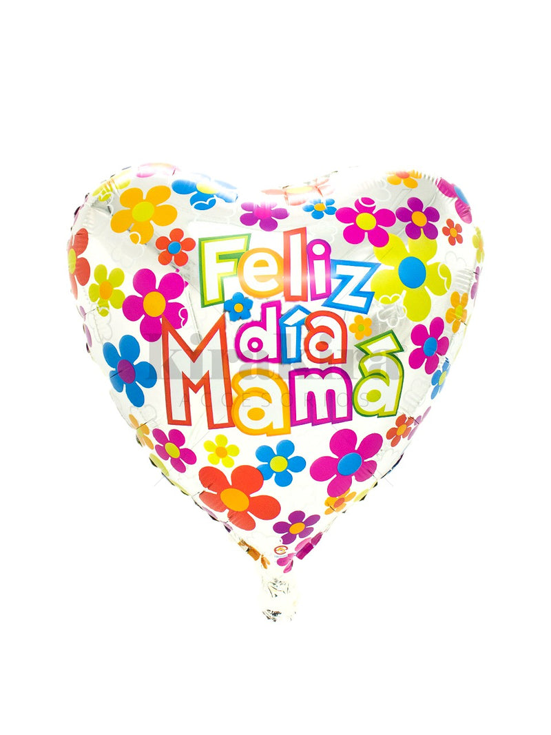 Globo Metálico 18' Feliz Día Mamá Corazón Flor 50pcs - KiraKira