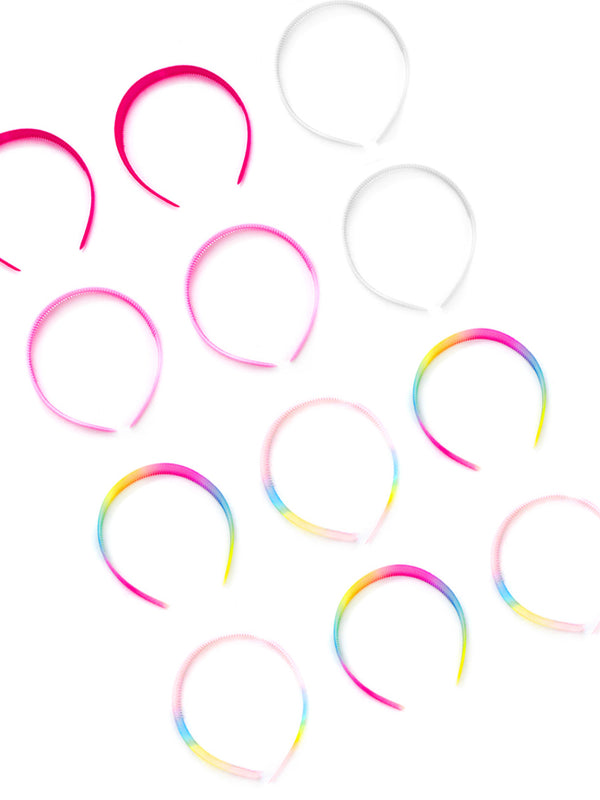 Cintillo Plástico Glitter Rainbow 12pcs